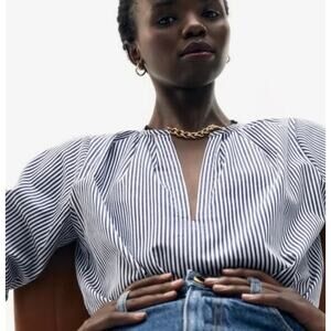 G LABEL GOOP Sz 12 Vivienne Navy White Stripe Blouse Shirt Top